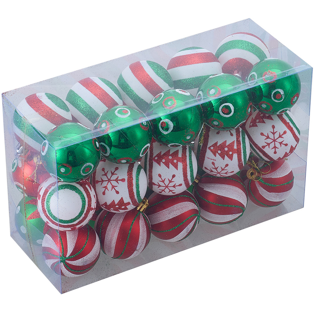 Living and Home Red Green and White Christmas Tree Decoration Ornaments 30 Pack
