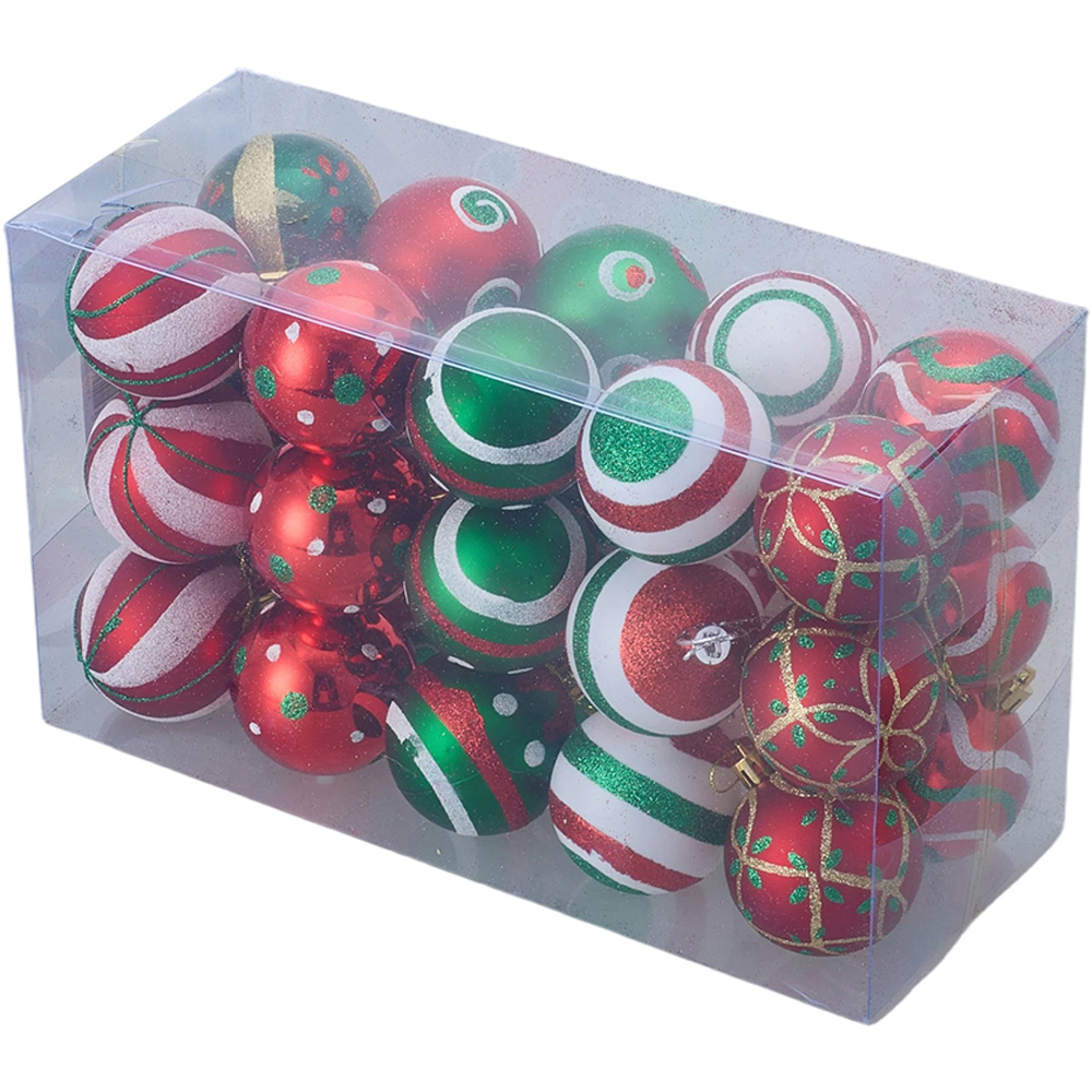 Living and Home Red Green and White Christmas Tree Decoration Ornaments 30 Pack