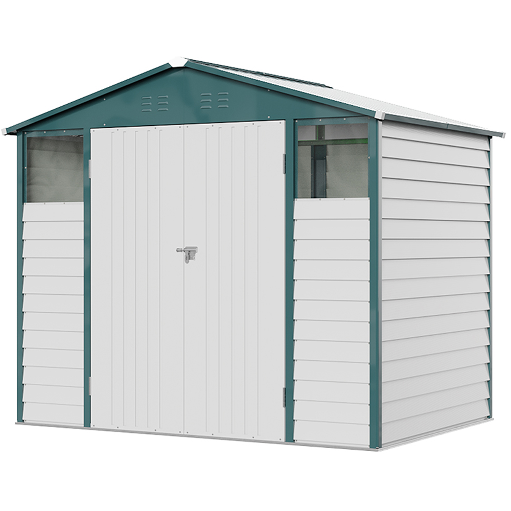Living and Home 8 x 5.7ft White Metal Apex Roof Garden Storage Shed