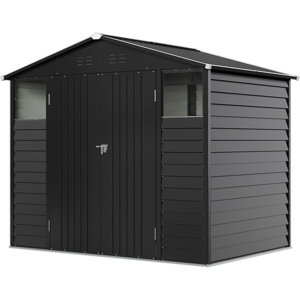 Living and Home 8 x 5.7ft Black Metal Apex Roof Garden Storage Shed