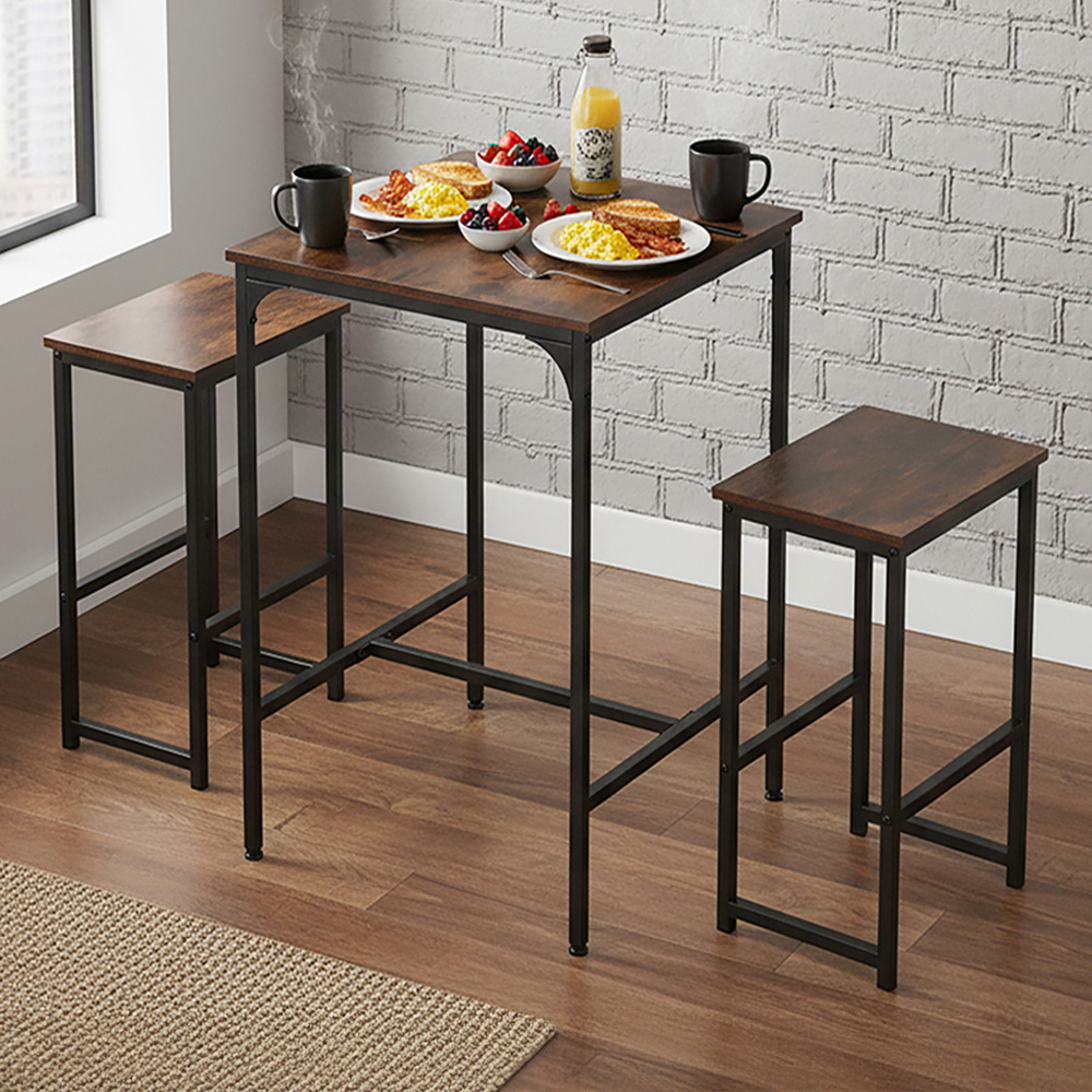 Living and Home 2 Seater Vintage Black Bar Table and Stool Set