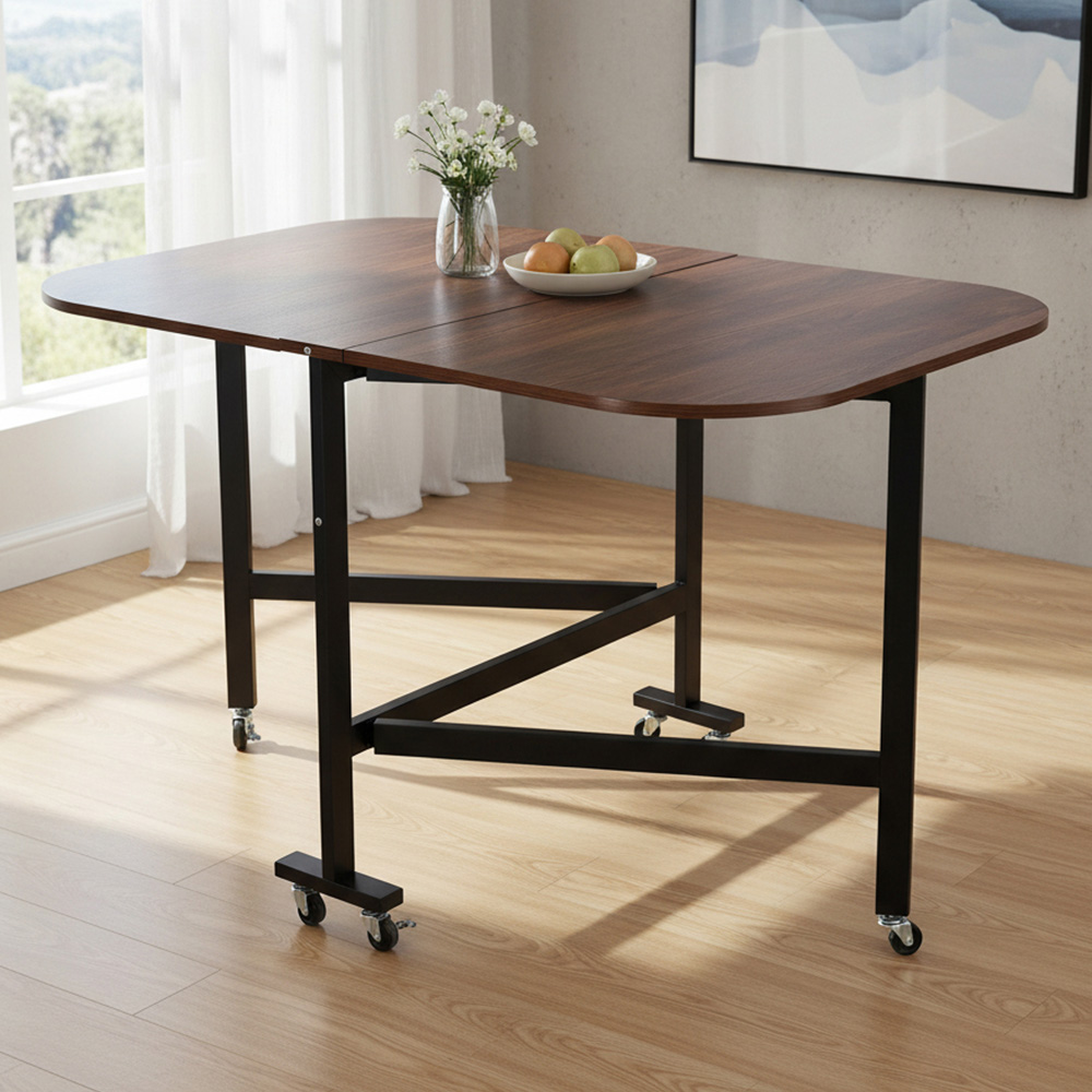Living and Home 4 Seater Dark Brown Folding Drop Leaf Table with Wheel