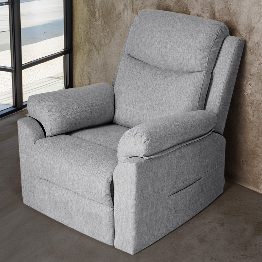 Living and Home Grey Chenille Push Back Recliner Armchair with Footrest