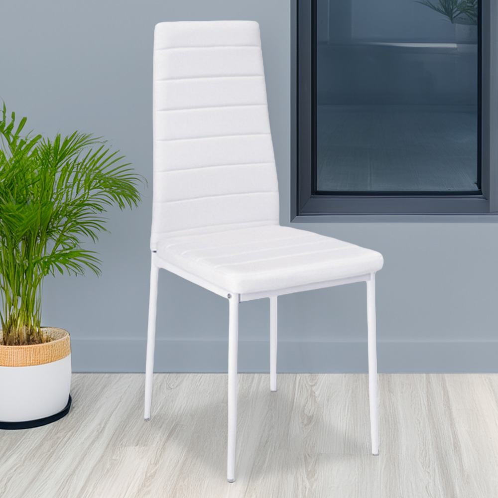Living and Home Set of 4 White Faux Leather Armless High Back Dining Chairs