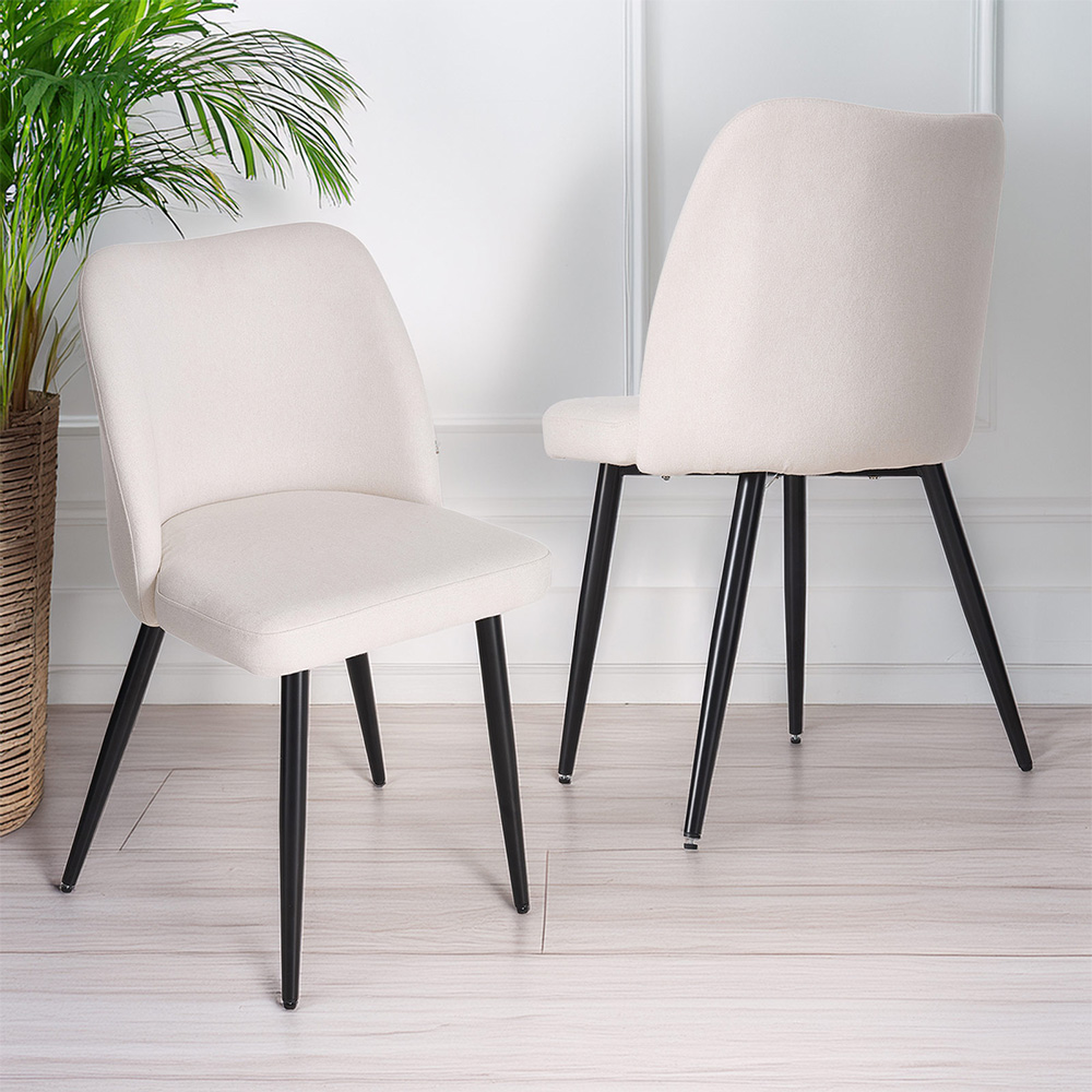 Living and Home Set of 2 Beige Linen Upholstered Dining Chairs