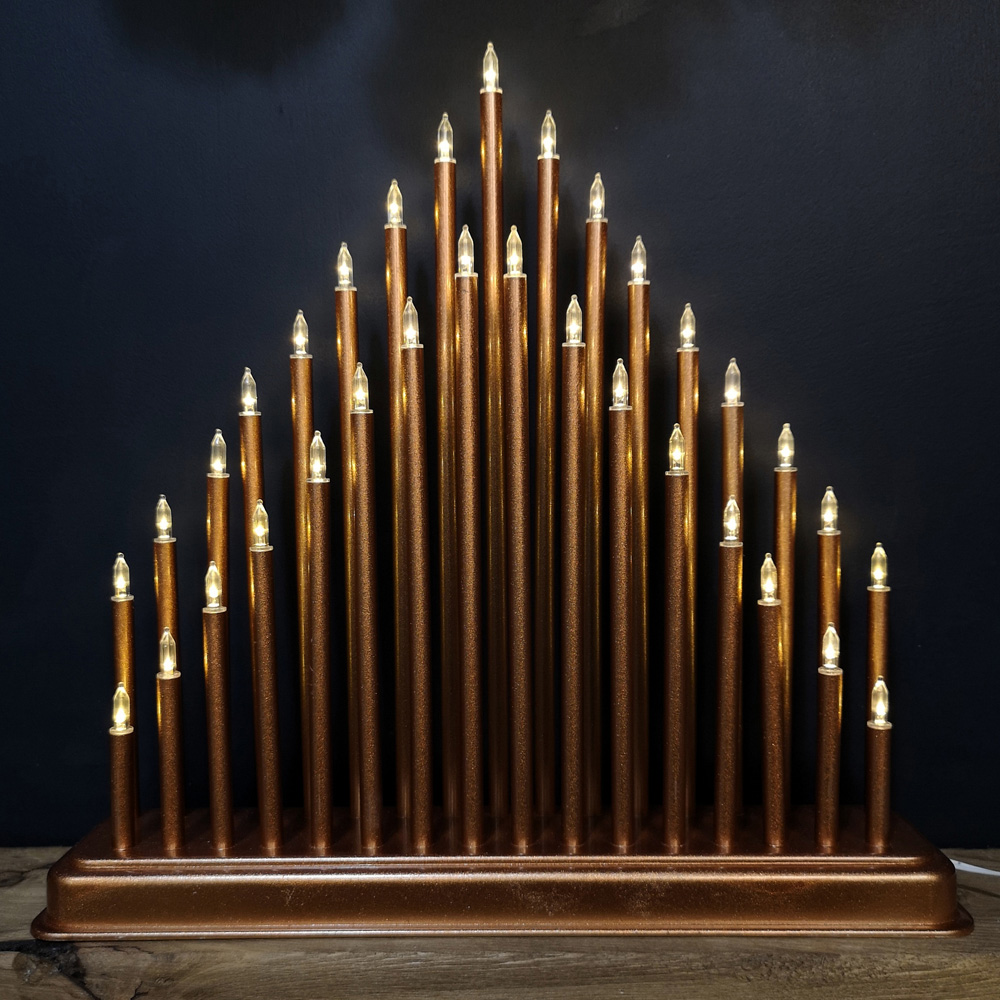 Premier 33 Warm White LED Rose Gold Light Up Christmas Candle Bridge 34cm