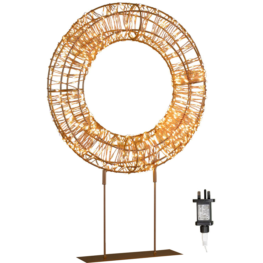 Samuel Alexander 720 Warm White LED Rose Gold Light Up Christmas Wreath on Metal Stand 45cm