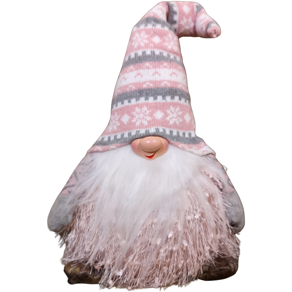 Samuel Alexander Grey and Pink LED Male Gonk Christmas Decoration with Striped Hat 30cm
