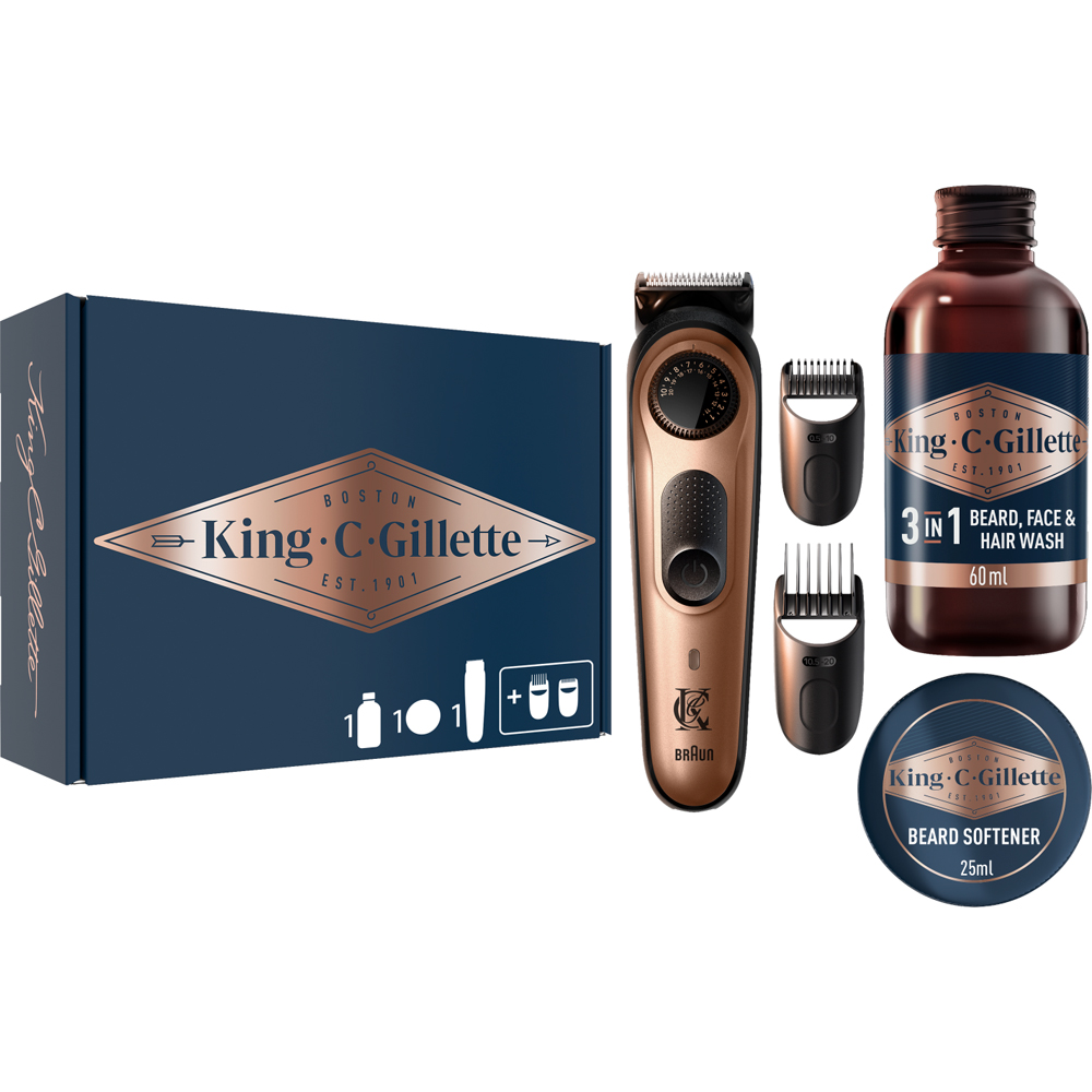 Gillette King C. Pro For Men Cordless Beard Trimmer Gift Set with Precision Wheel Wash and Balm