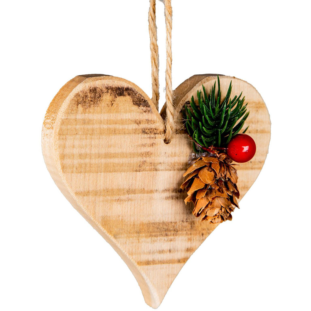 Shatchi Wooden Heart Shape Hanging Christmas Decoration 10 x 10cm