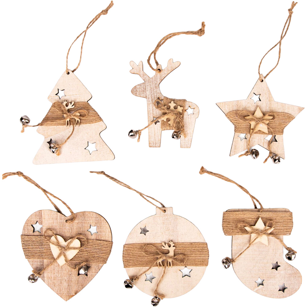 Shatchi 6 Piece Wooden Christmas Tree Ornament Set
