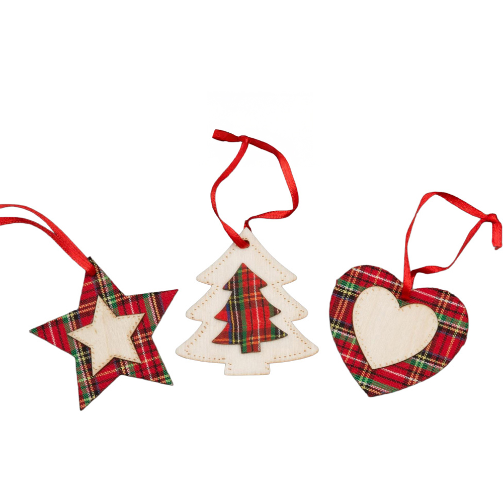 Shatchi 3 Piece Christmas Wooden Tree Ornament Set