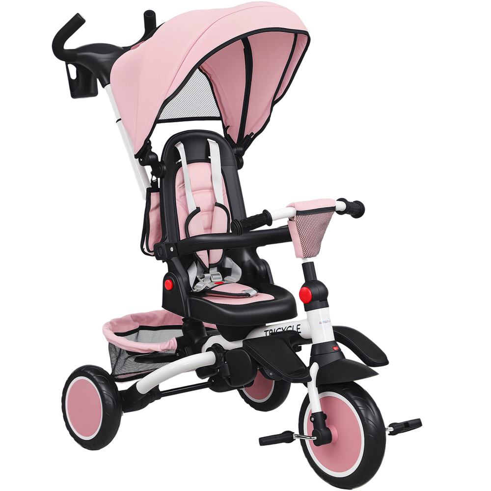 AIYAPLAY Toddler Trike - Pink - 6-in-1 Stroller Tricycle with Parent Handle