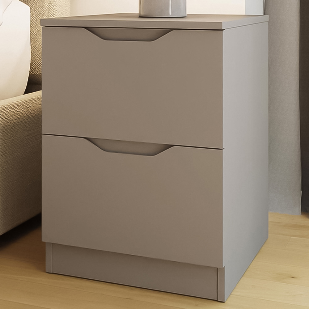 FWStyle Luno 2 Drawer Putty Modern Bedside Table