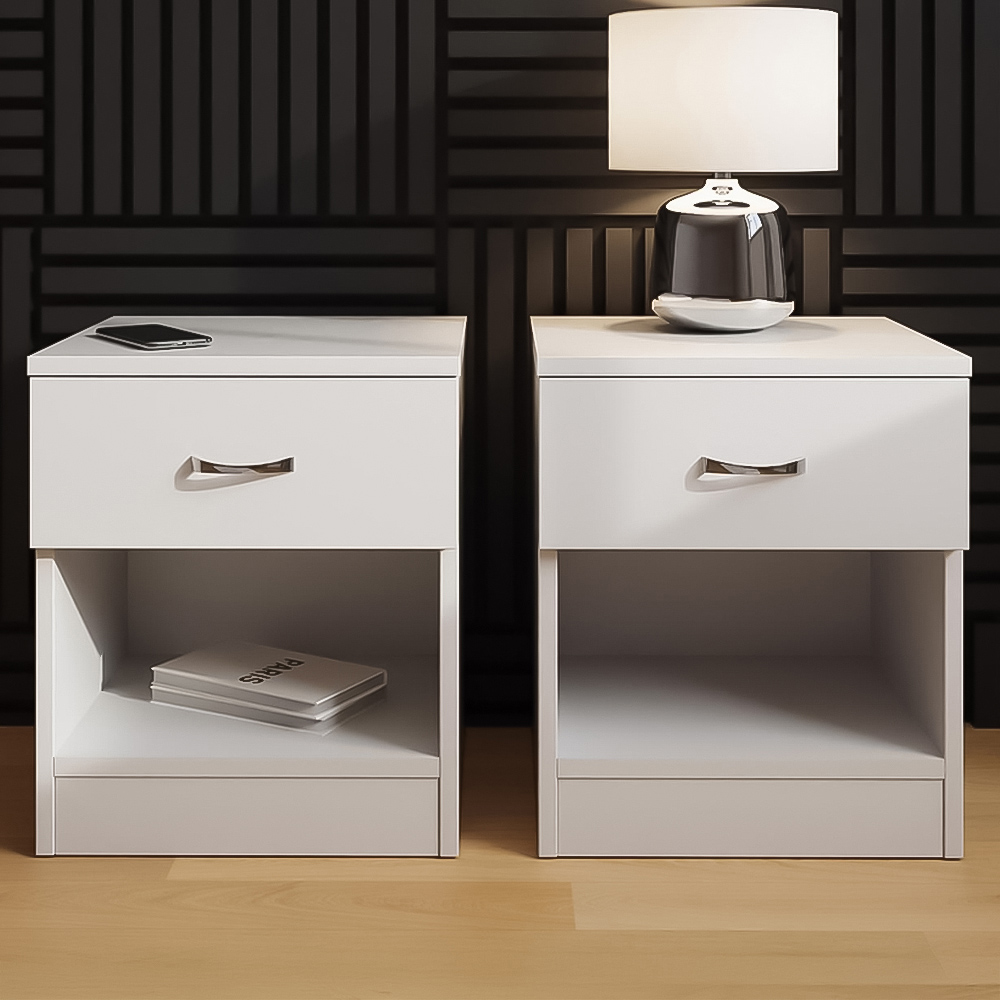 FWStyle Promo Single Drawer White Modern Bedside Table Set of 2