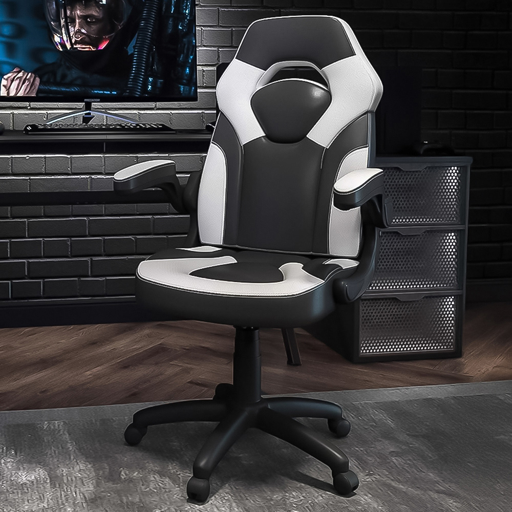 FWStyle X10 Black and White Faux Leather Racer Style Gaming Chair