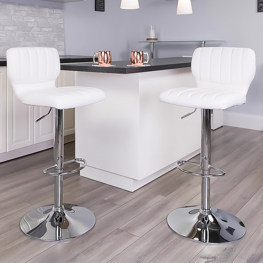 FWStyle Set of 2 White Faux Leather Bar Stool