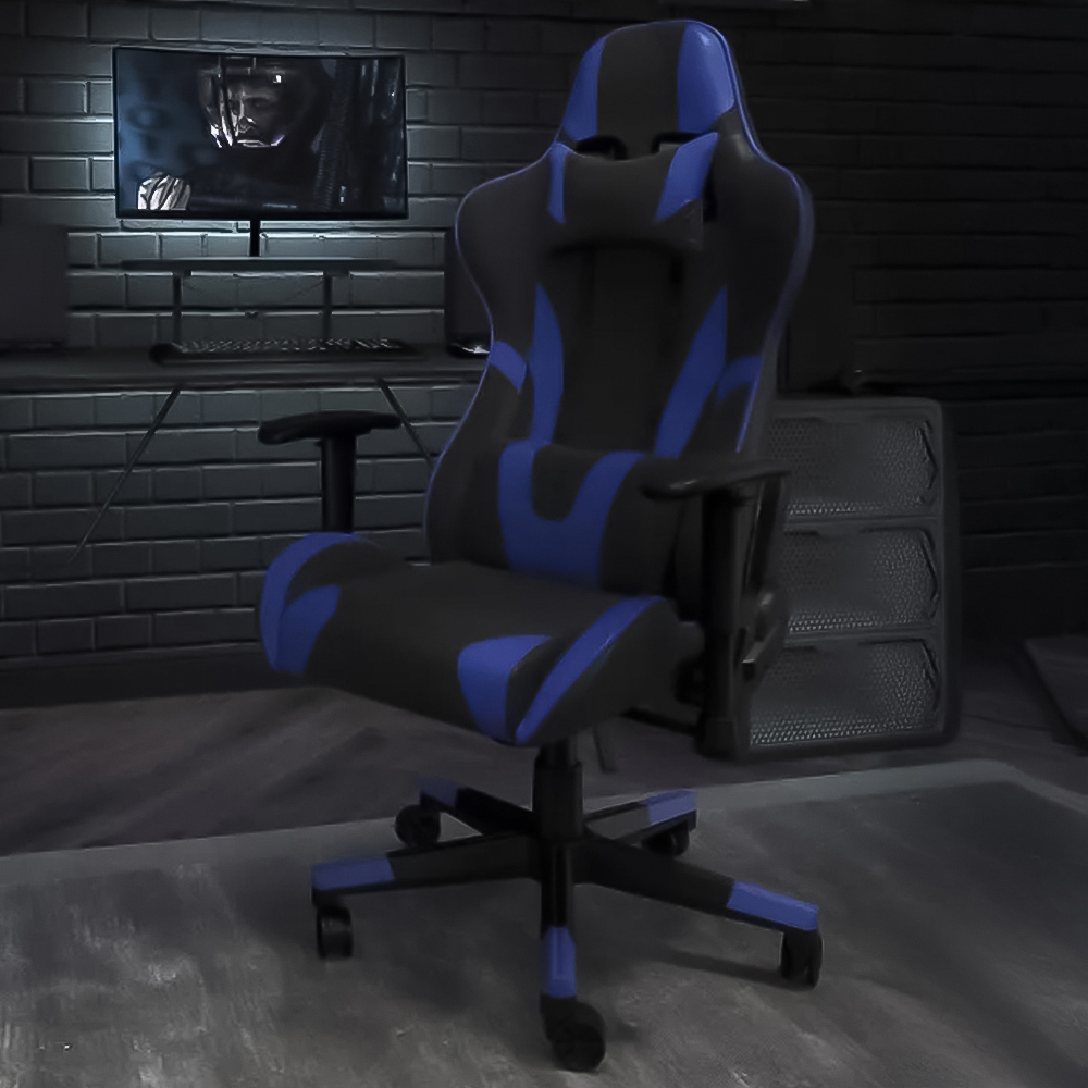 FWStyle X20 Black and Blue Faux Leather Racer Style Deluxe Gaming Chair