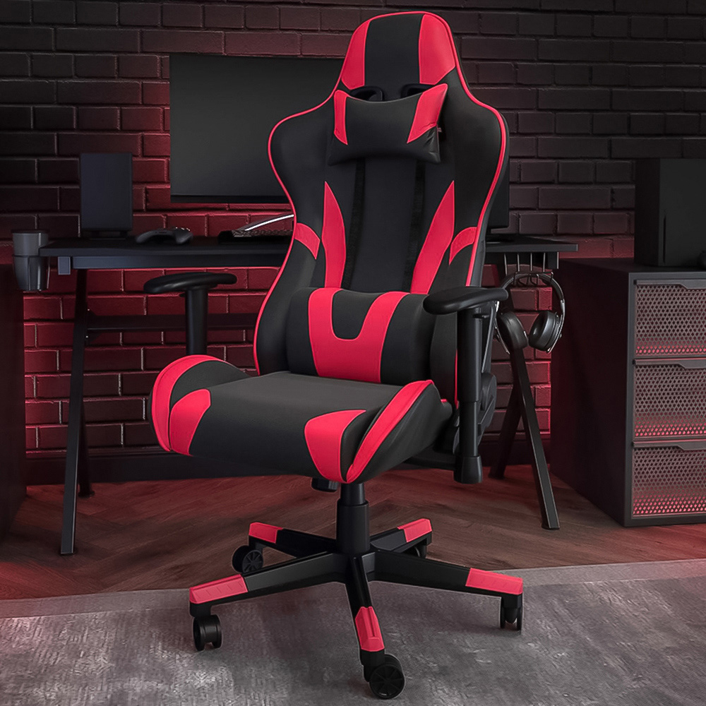 FWStyle X20 Black and Red Faux Leather Racer Style Deluxe Gaming Chair