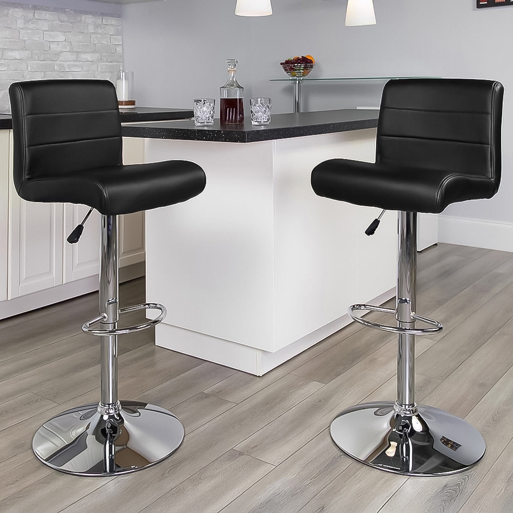 FWStyle Black Faux Leather Waterfall Bar Stool Set of 2