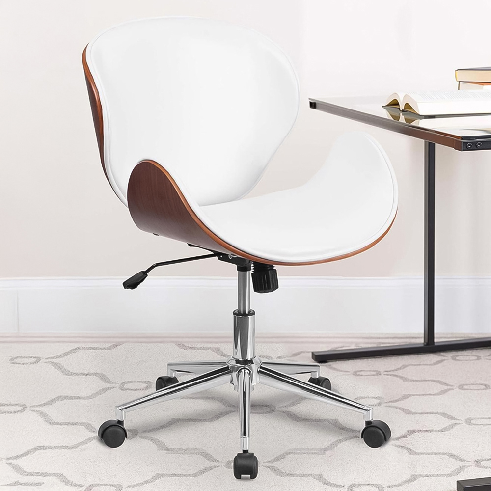 FWStyle White and Walnut Faux Leather Armless Office Chair