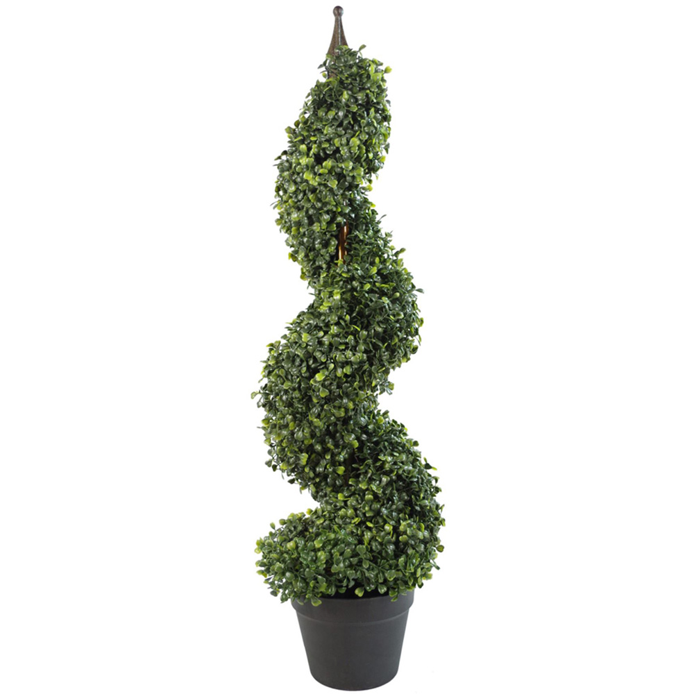 Botanik Spiral Boxwood Topiary Tower Artificial Tree 3ft Green Metal Pot