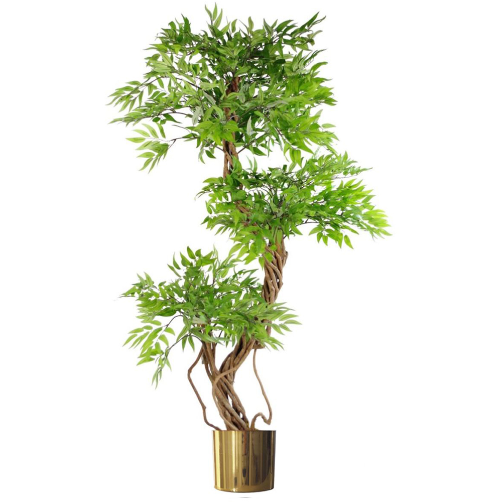 Botanik 4.5ft Artificial Fruticosa Ficus Tree - Green - Gold Metal Planter