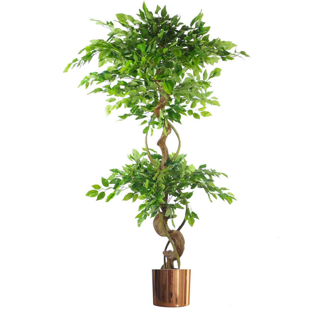Botanik 5ft Artificial Ficus Tree - Green - Twisted Trunk - Copper Metal Planter