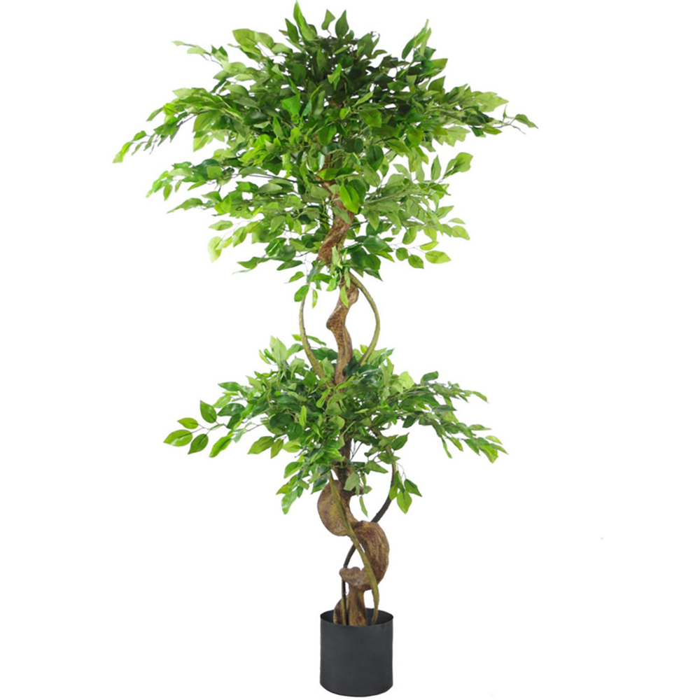 Botanik Artificial Fruticosa Ficus Tree 5ft Green Twisted Trunk Metal Planter