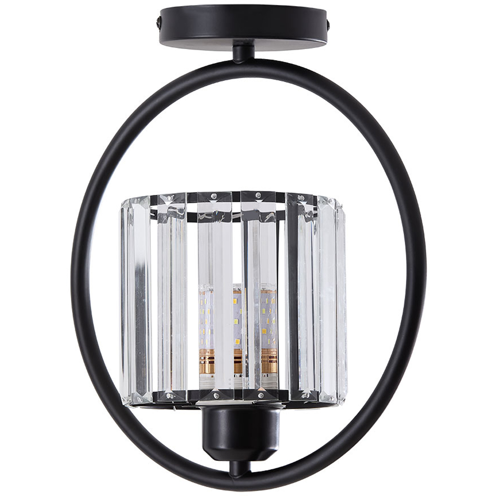 Living and Home Cylindric Shade Black Crystal E27 Ceiling Light