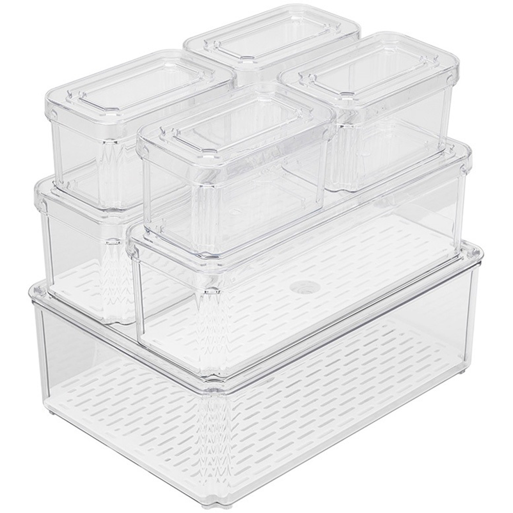 Living and Home Clear Stackable Fridge Organiser Storage Box Set with Draining Board 7 Pack