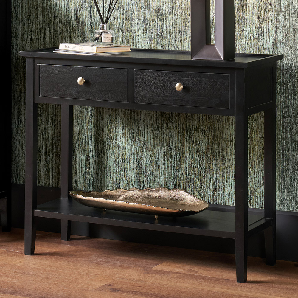 Pacific Lifestyle Chelmsford 2 Drawer Single Shelf Satin Black Pine Wood Console Table