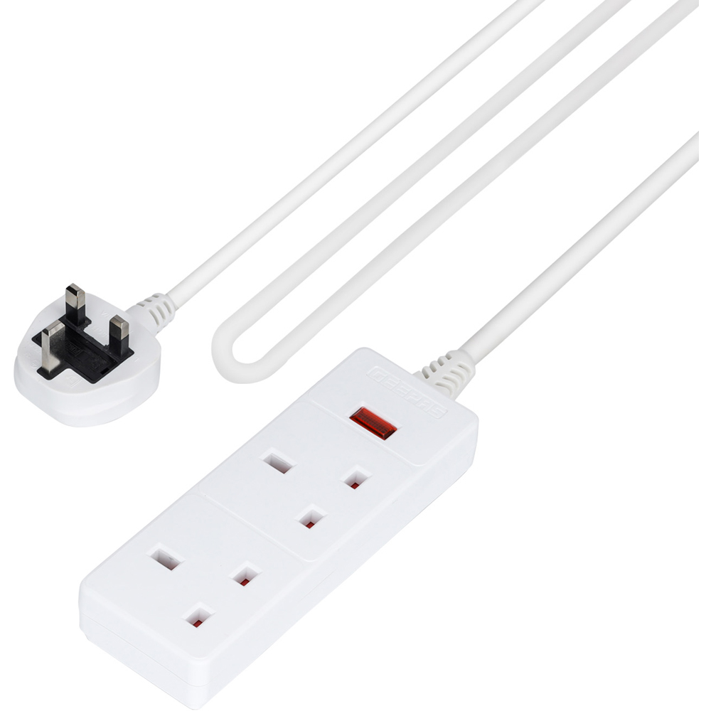 Geepas 2 Gang Extension Lead Cable 2m with Neon Indicator Light