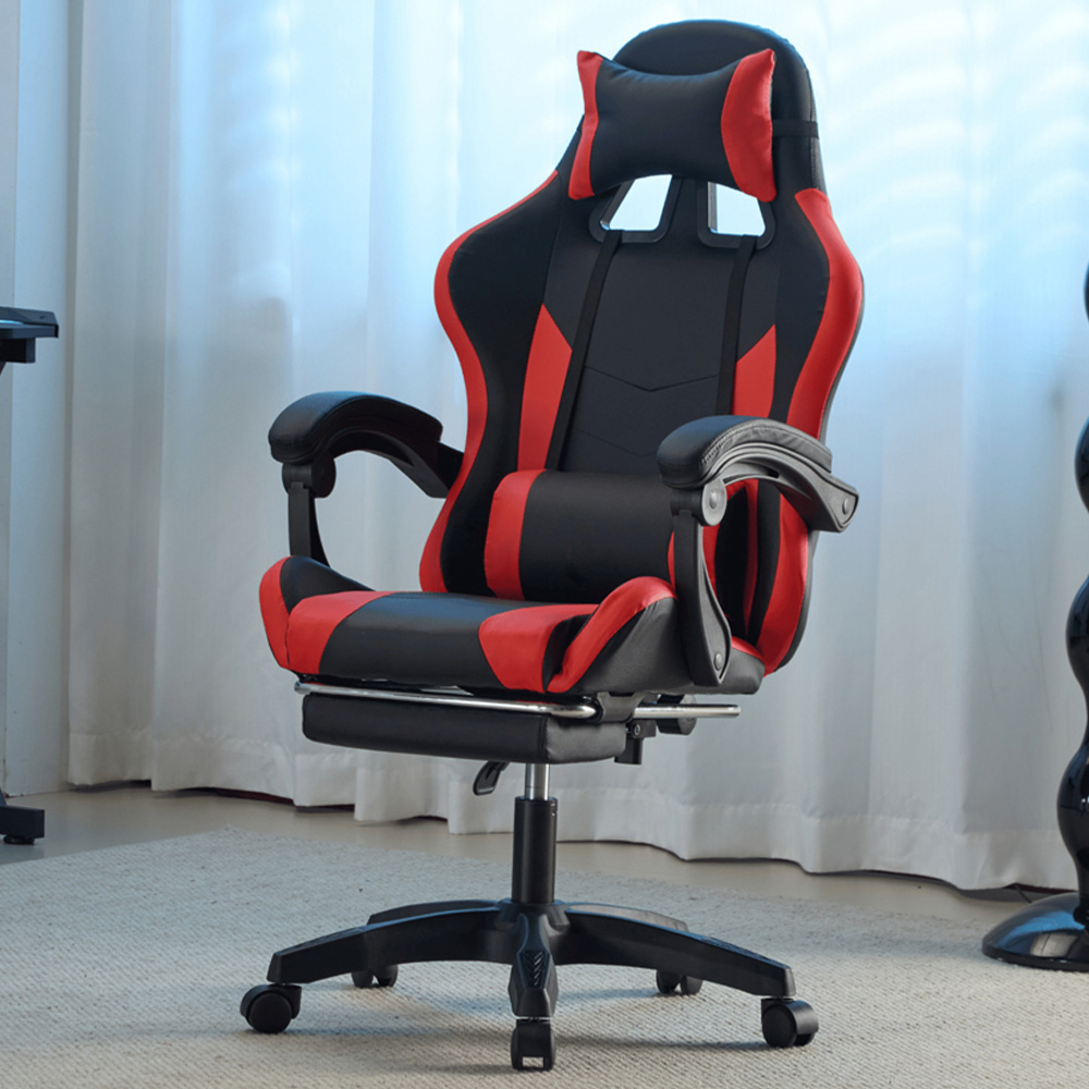 Home Source Neuro Red Ergonomic Gaming Chair with Adjustable Footrest and Headrest