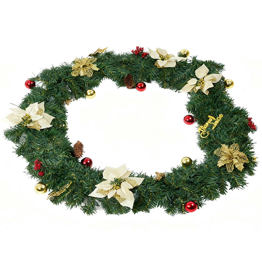 Living and Home Christmas Garland with Pinecones Red Berries and Gold Ornament 270cm