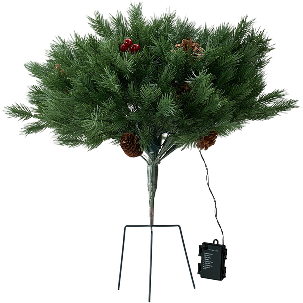 Living and Home Pre-Lit Christmas Planter Bush with Pinecones and Red Berries 51.5cm