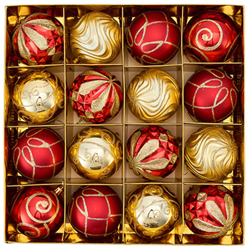 Living and Home 16 Piece Red and Gold Christmas Bauble Set with Storage Box
