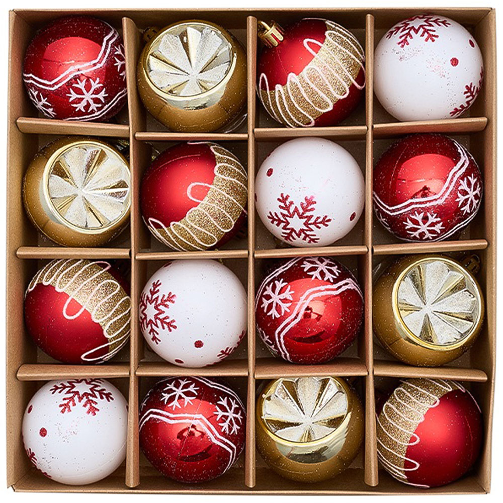 Living and Home 16 Piece Red White and Gold Christmas Bauble Set with Storage Box