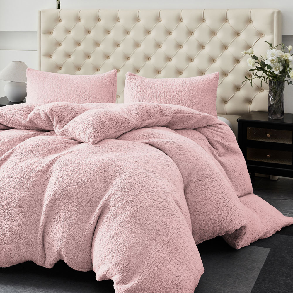 Groundlevel Double Winter Warm Pink Soft Teddy Fleece Duvet Set