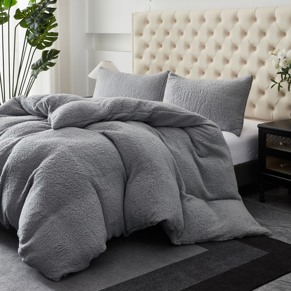 Groundlevel Single Winter Warm Silver Soft Teddy Fleece Duvet Set