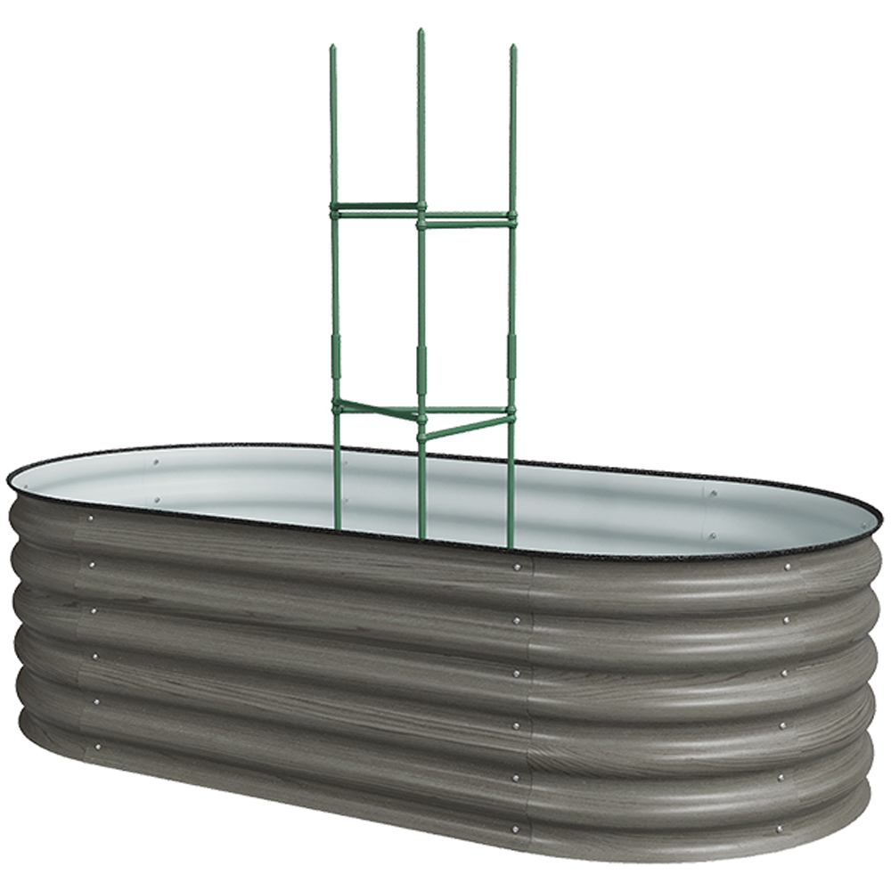 Living and Home Grey Oval Galvanised Steel Raised Garden Bed 160 x 80cm