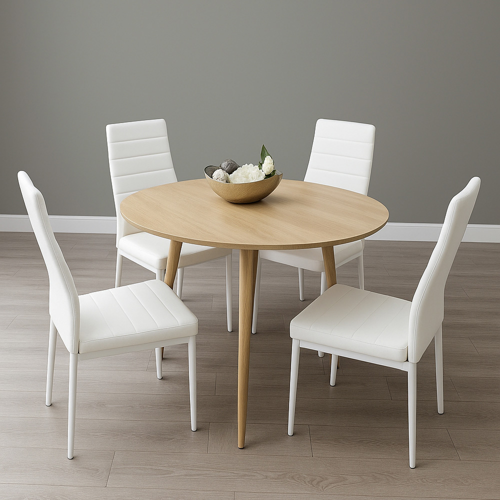 Kosy Koala 4 Seater Faux Leather Round Dining Set White