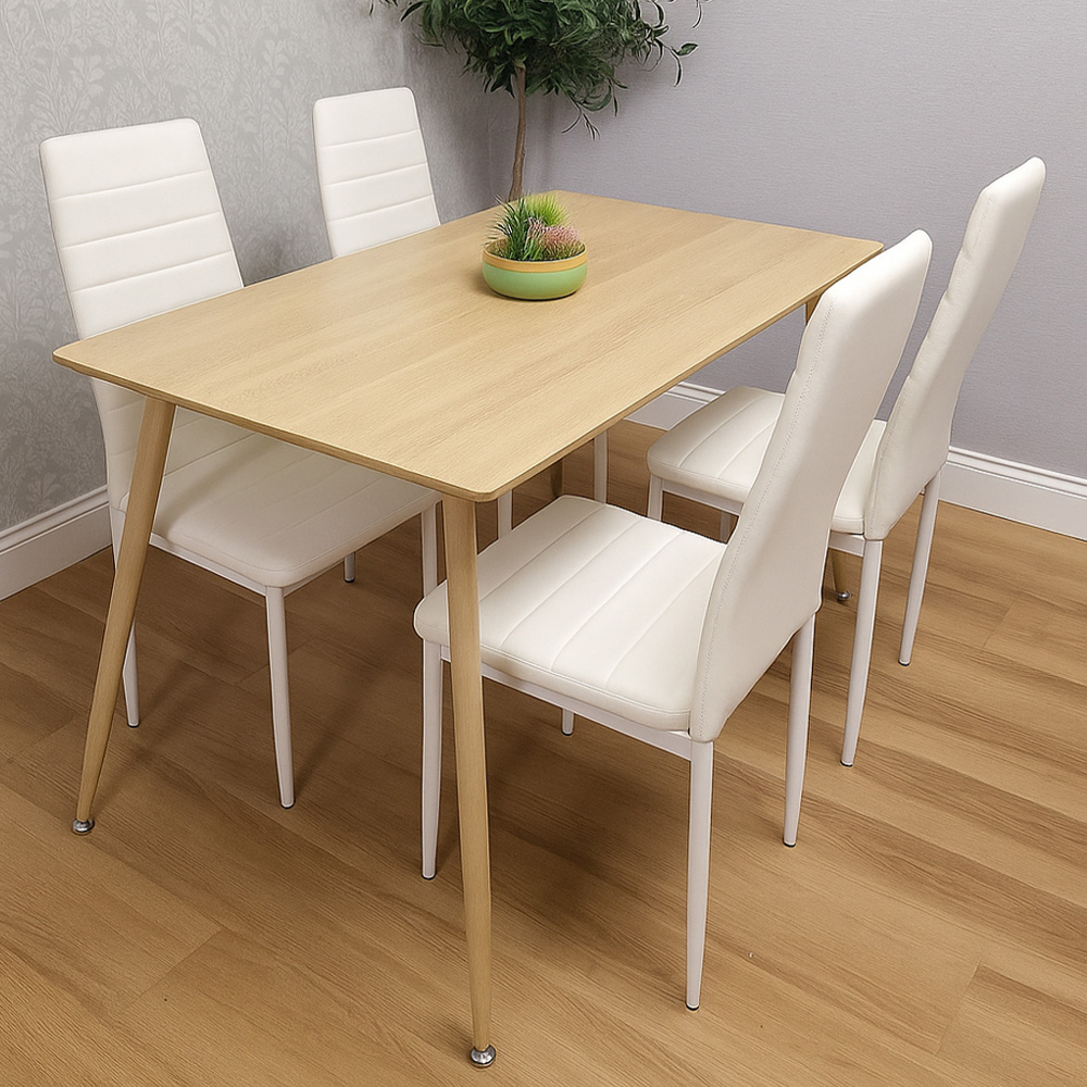 Kosy Koala 4 Seater Faux Leather Wooden Dining Set White