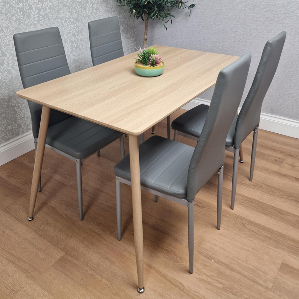 Kosy Koala - Dining Set - Oak Effect Table - Faux Leather Chairs - Beige
