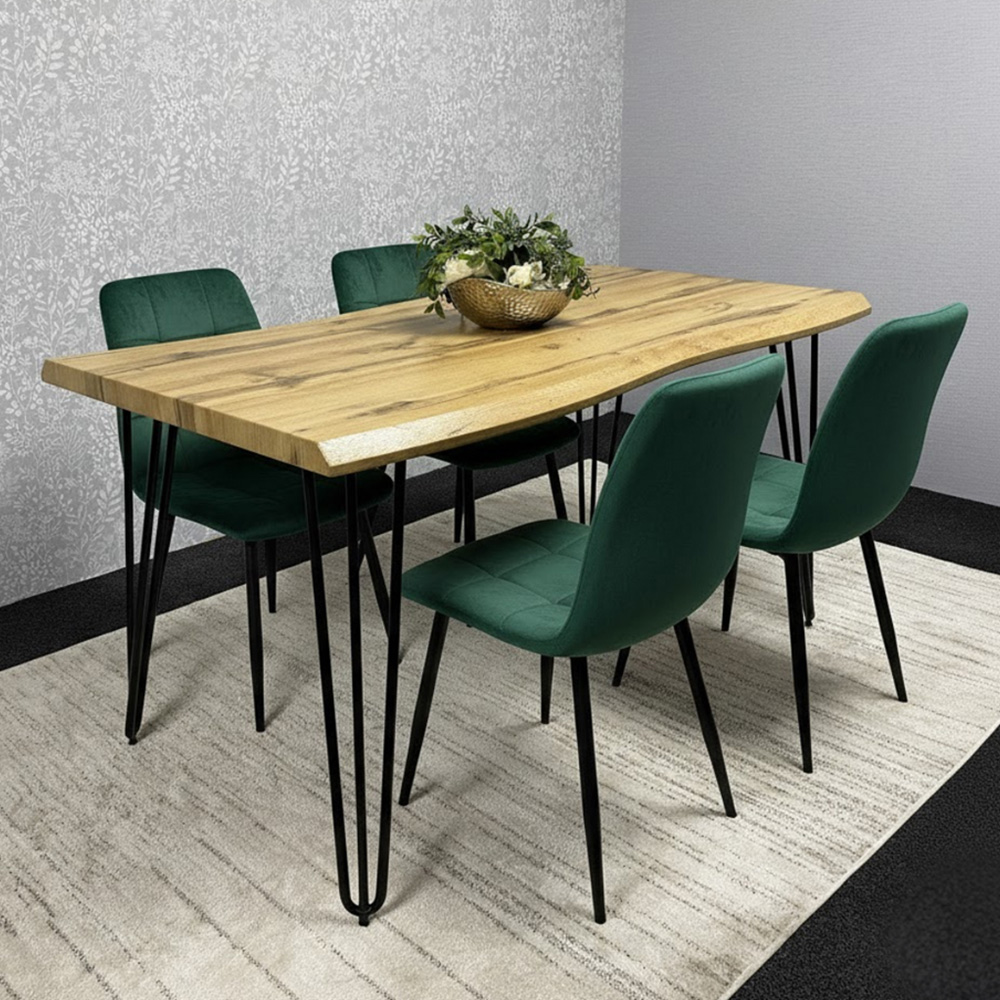 Kosy Koala 4 Seater Velvet Wooden Dining Set Green