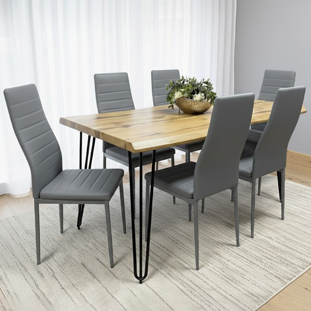 Kosy Koala 6 Seater Faux Leather Wooden Dining Set Grey