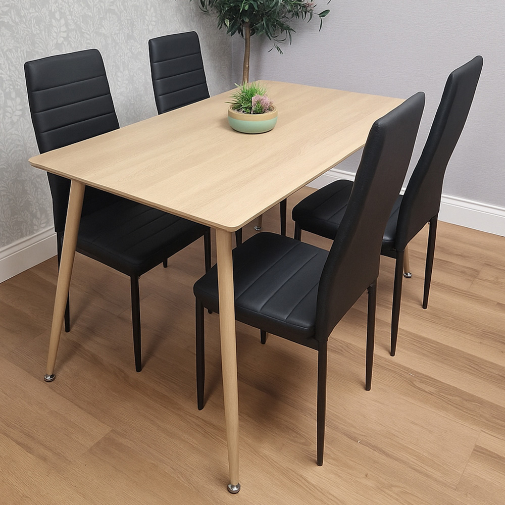 Kosy Koala 4 Seater Faux Leather Wooden Dining Set Black