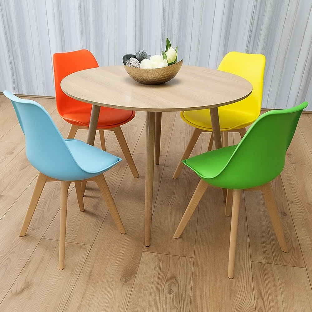 Kosy Koala 4 Seater Round Plastic Wooden Dining Set Multicolour