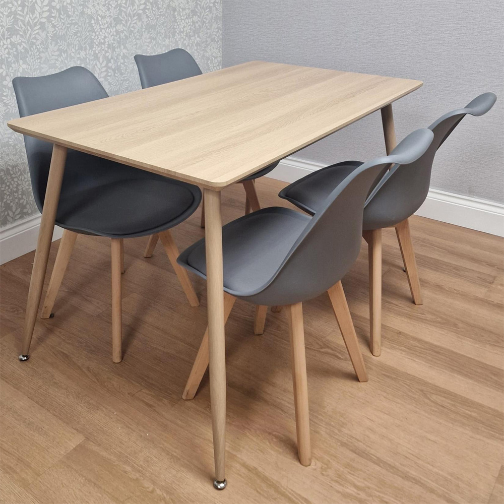 Kosy Koala 4 Seater Tulip Faux Leather Wooden Dining Set Grey