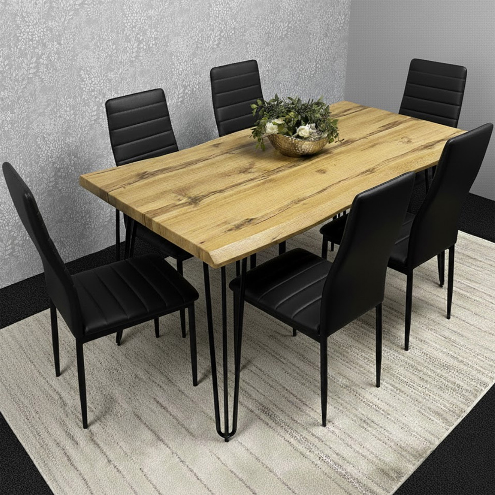 Kosy Koala 6 Seater Faux Leather Wooden Dining Set Black